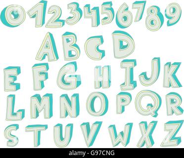 3D font. Grandes lettres colorées debout. Vector Font Illustration de Vecteur