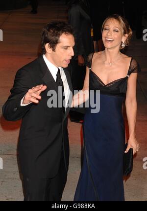 Vanity Fair Post Oscars Party - Mortons Restaurant.Ben Stiller et la femme Christine Taylor arrivent sur le tapis rouge. Banque D'Images