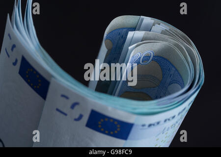 Notion de zone Euro, marché unique représenté par un ensemble de 20 billets en euros. Banque D'Images