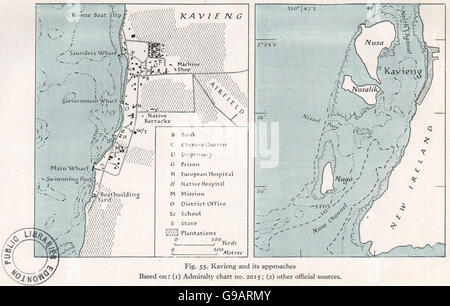 Papouasie-nouvelle-GUINÉE : Kavieng et approches. WW2 CARTE DE RENSEIGNEMENT DE LA MARINE ROYALE 1944 Banque D'Images