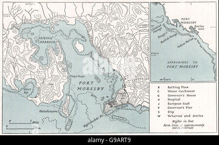 Papouasie-nouvelle-GUINÉE : Port Moresby. WW2 CARTE DE RENSEIGNEMENT DE LA MARINE ROYALE, 1944 Banque D'Images