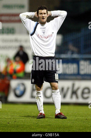 David Nugent, de Preston North End, a manqué une chance contre Leeds lors de la deuxième partie du match de demi-finale du Coca Cola Championship à Deepdale, Preston. Banque D'Images