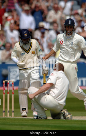 Cricket - npower troisième test - Angleterre v Sri Lanka - Trent Bridge.Andrew Flintof, de l'Angleterre, célèbre le cricket de la Mahela Jayawardene, au Sri Lanka Banque D'Images