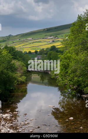 À la rivière Swale Gunnerside dans le Yorkshire Dales National Park, Royaume-Uni. Banque D'Images