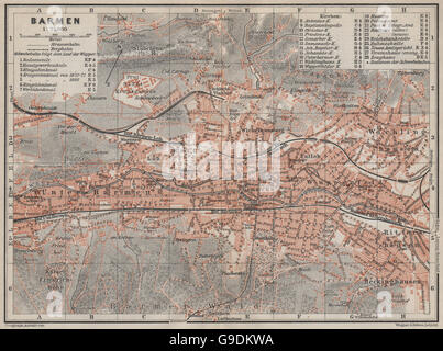 WUPPERTAL BARMEN / ville stadtplan ville antique. Allemagne karte, 1906 Ancien site Banque D'Images