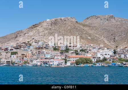 Vue sur le port, Pothia (Pothaia), Kalymnos, Dodecanese, Région de l'Egée du Sud, Grèce Banque D'Images