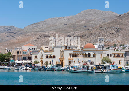 Vue sur le port, Pothia (Pothaia), Kalymnos, Dodecanese, Région de l'Egée du Sud, Grèce Banque D'Images