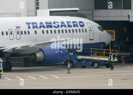 Empoisonnement d'Alexandre Litvinenko. Un Transaero se trouve au terminal 1 de Heathrow. Banque D'Images