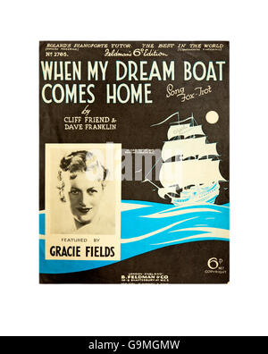 Une feuille pour couvrir la musique lorsque mon Dreamboat revient à la maison par Gracie Fields Banque D'Images