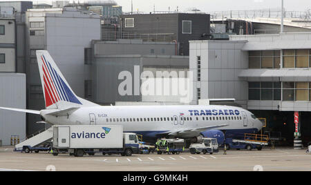 Empoisonnement d'Alexandre Litvinenko. Un Transaero se trouve au terminal 1 de Heathrow. Banque D'Images