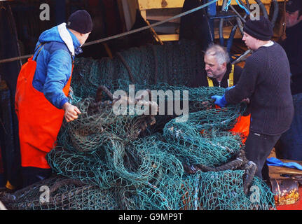 Les pêcheurs travaillent à Pittenweem, sur la côte est de l'Écosse. Banque D'Images