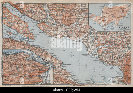 Lac de Constance LINDAU en médaillon. Constance St Gallen Bregenz. Topo-map, 1910 Banque D'Images