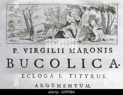 Virgile (Publius Vergilius Maro) (70-19 av. J.-C.). Ancienne capitale romaine, poète de la période d'Auguste. L'Eclogues ou Bucolics. Ecloga I. Tityrus. París, 1722. Banque D'Images