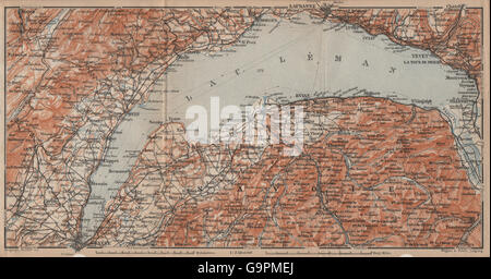 Le LAC DE GENÈVE ET DU LAC LÉMAN. St Cergue Chatel St Jean d'Aulph Lausanne Evian, 1905 map Banque D'Images