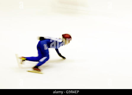 Patinage de vitesse - session d'entraînement - Agora Ice Rink - Milan.Elise Christie, de Livingston en Écosse, lors d'une séance d'entraînement avant le Championnat du monde de patinage de vitesse sur piste courte Banque D'Images