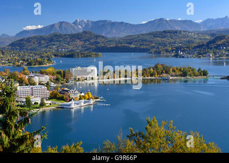 Haut de la Gloriette à Portschach am Worthersee et les Karawanke, Pörtschach am Wörther See, l'Autriche, Carinthie, Styrie, Banque D'Images