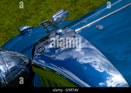 Badge et mascot sur une Bentley bleu avec un subtil effet peinture à l'huile Banque D'Images