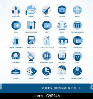 Le gouvernement et l'administration publique les ministères vector icons set Illustration de Vecteur