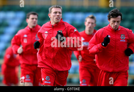 Football - séance d'entraînement au pays de Galles - Jenner Park.Craig Bellamy, pays de Galles, lors d'une séance d'entraînement à Jenner Park, Barry. Banque D'Images