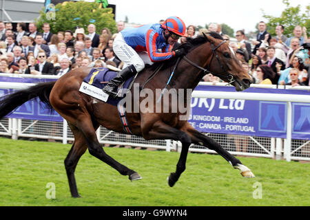 Courses hippiques - Hippodrome de Chester.L'amiral de la flotte, monté par le jockey Mick Kinane, remporte les participations Aktiv Kapital UK Ltd Dee à l'hippodrome de Chester. Banque D'Images