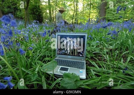 La technologie en action : l'imagerie instantanée dans un champ de cloches. Banque D'Images