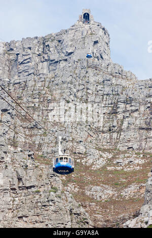 Téléphérique de frais généraux au sommet de Table Mountain, Cape Town, Afrique du Sud Banque D'Images