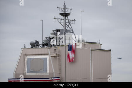 Deveselu, Roumanie. 12 mai, 2016. La tour radar de la base pour la protection de l'Otan à Deveselu, Roumanie, 12 mai 2016. L'Égide, développée par l'US Navy, est stationné à Deveselu. PHOTO : KAY NIETFELD/DPA/Alamy Live News Banque D'Images