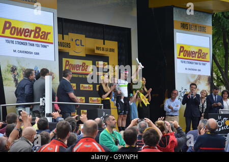 Angers, France. 4 juillet, 2016. Mark Cavendish remporte l'étape 3 du Tour de France 2016 - Angers Credit : Victoria Simmonds/Alamy Live News Banque D'Images