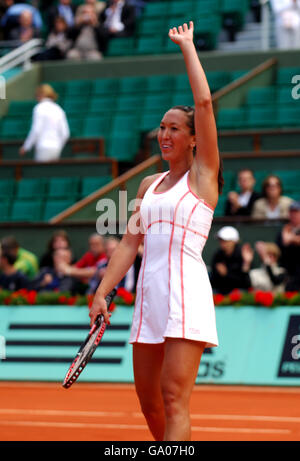 Tennis - 2007 French Open - 6e jour - Roland Garros.Jelena Jankovic fête lors de son match contre venus Wililams Banque D'Images