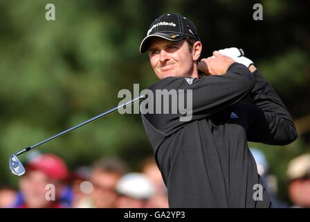 Justin Rose d'Angleterre en action pendant le Championnat d'Open au Carnoustie Golf Links en Écosse de l'est. , PAS D'UTILISATION DE TÉLÉPHONE MOBILE Banque D'Images