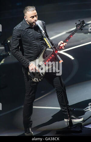 Milan Assago Italie. 14 mai 2016. Le groupe de rock anglais MUSE exécute live au Mediolanum Forum pendant la 'Drones World Tour' Banque D'Images