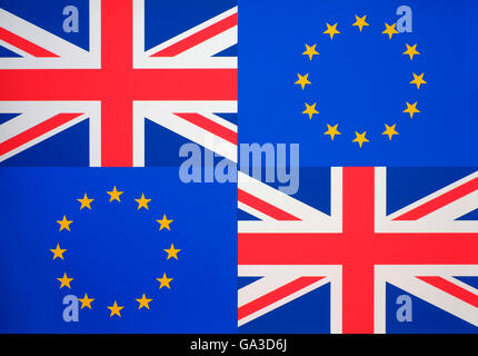 Drapeaux de l'Union européenne et britannique à côté de l'autre Banque D'Images