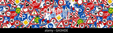 Arrière-plan large collage de nombreux road sign illustration Banque D'Images