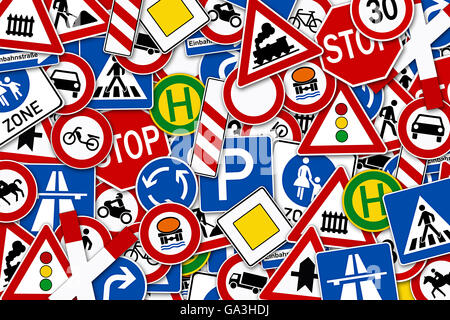 Collage d'arrière-plan de nombreux road sign illustration Banque D'Images