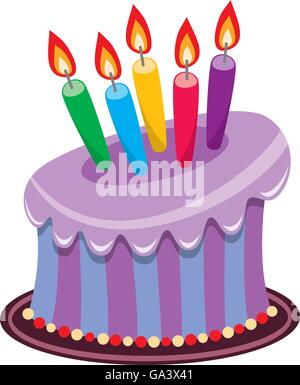 Vector birthday cake with burning candles Illustration de Vecteur