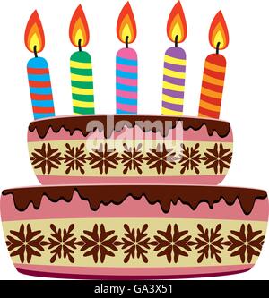 Vector birthday cake with burning candles Illustration de Vecteur