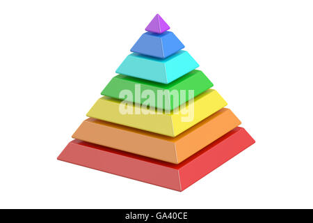 Pyramide d'affaires avec des niveaux de couleurs, pyramide. Le rendu 3D isolé sur fond blanc Banque D'Images