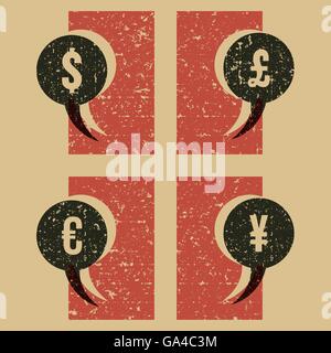 Vintage les signes de devise. Grunge les symboles de l'argent. Illustration de Vecteur