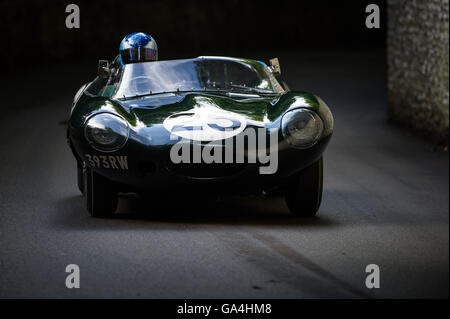 Une Jaguar D-Type 1956 Long-Nose durs jusqu'à la colline à la Goodwood Festival of Speed 2016 Banque D'Images