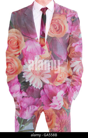 Double exposition de businessman et bouquet de fleurs Banque D'Images