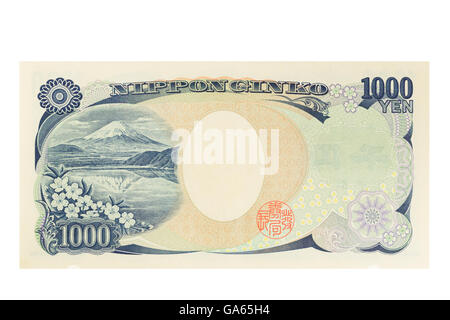 Un billet de mille yens japonais sur fond blanc Banque D'Images