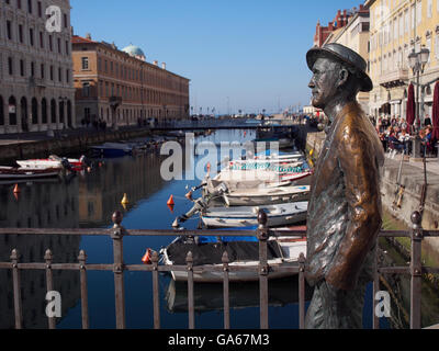 Dans la région du canal à Trieste vous pouvez voir cette belle statue de l'écrivain irlandais James Joyce. Banque D'Images