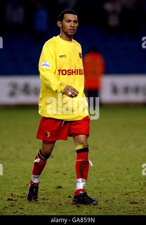 Jermaine Pennant de Watford, en prêt d'Arsenal, quitte le terrain Suite à la perte de son équipe à Millwall Banque D'Images