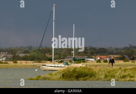 West Mersea, Essex, Royaume-Uni. 4 Août, 2016. Météo France : la recherche à travers l'estuaire et du Blackwater Réserve naturelle nationale de l'île de West Mersea. Crédit : Andrew O'Brien/Alamy Live News Banque D'Images