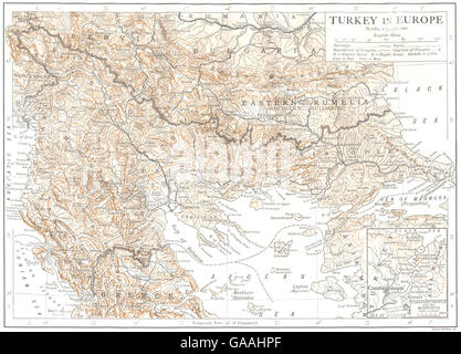 BALKANS : la Turquie dans l'Europe ; Médaillon Istanbul Bosphorus ; Grèce Roumanie, 1910 map Banque D'Images