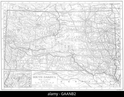 Le DAKOTA DU SUD Dakota du Sud : comtés de l'état carte montrant le bois mort, 1910 ; médaillon Banque D'Images