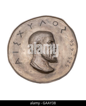 Romancier grec Eschyle sur médaille de bronze antique Banque D'Images