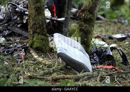 Accident d'hélicoptère en Écosse.La scène après le heicopter dans lequel Colin McRae volait s'est écrasée, près de sa maison sur Larakshire. Banque D'Images