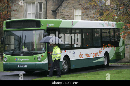 Stagecoach lance les premiers Bio-bus du Royaume-Uni au parc Dean Castle à Kilmarnock. Banque D'Images