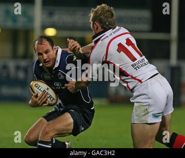 Rugby Union - Magners League - Ulster / Leinster - Ravenhill Park.Girvan Dempsey de Leinster est en conflit avec Mark McCrea d'Ulster lors du match de la Ligue des Magners à Ravenhill Park, Belfast. Banque D'Images